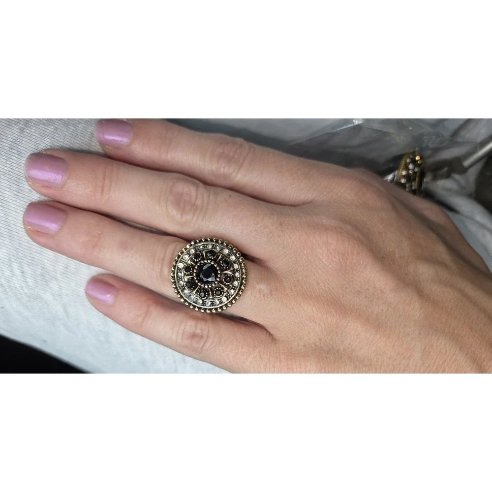 Large Boho Rose Gold Plated Black And White Cz Ring. 7